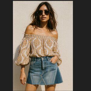 PacSun 2 Tone Raw Edge Denim 100% Cotton Mini Skirt